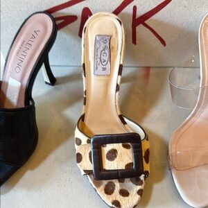 Oscar de la Renta Brown and Cream Heels with Leopard Print